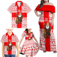 Georgia Christmas Family Matching Off Shoulder Maxi Dress and Hawaiian Shirt with Santa in Chokha Wine Barrel Gingerbread and Coat of Arms Design - Wonder Print Shop