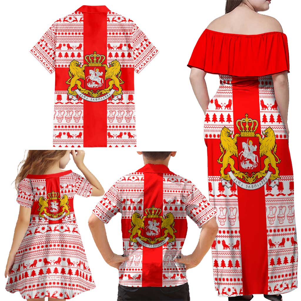 Georgia Christmas Family Matching Off Shoulder Maxi Dress and Hawaiian Shirt with Santa in Chokha Wine Barrel Gingerbread and Coat of Arms Design - Wonder Print Shop