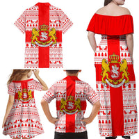 Georgia Christmas Family Matching Off Shoulder Maxi Dress and Hawaiian Shirt with Santa in Chokha Wine Barrel Gingerbread and Coat of Arms Design - Wonder Print Shop