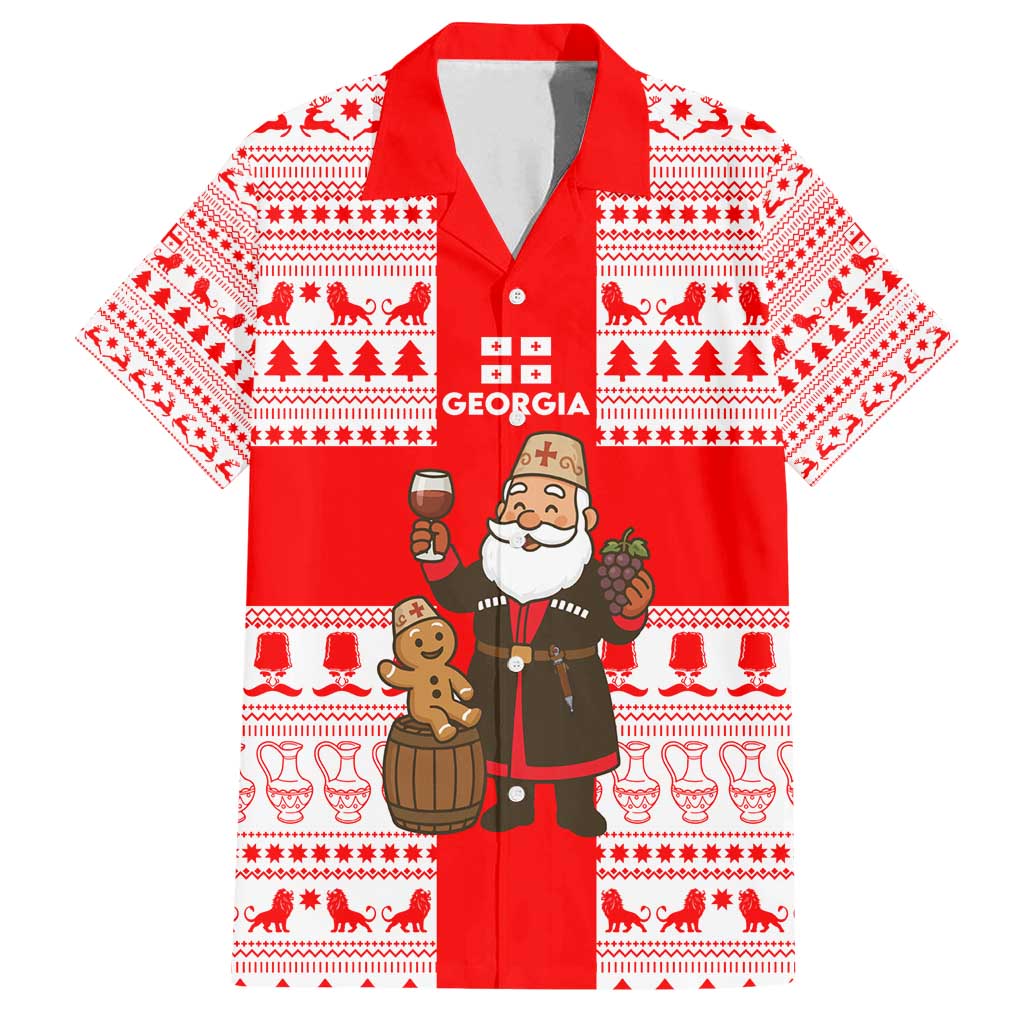 Georgia Christmas Family Matching Off Shoulder Maxi Dress and Hawaiian Shirt with Santa in Chokha Wine Barrel Gingerbread and Coat of Arms Design - Wonder Print Shop