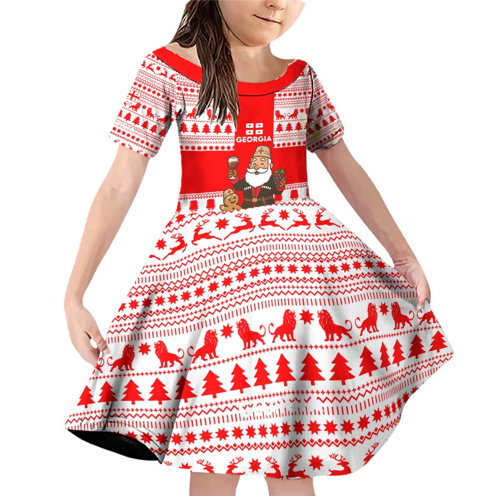 Georgia Christmas Family Matching Off Shoulder Short Dress and Hawaiian Shirt with Santa in Chokha Wine Barrel Gingerbread and Coat of Arms Design - Wonder Print Shop