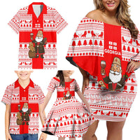 Georgia Christmas Family Matching Off Shoulder Short Dress and Hawaiian Shirt with Santa in Chokha Wine Barrel Gingerbread and Coat of Arms Design - Wonder Print Shop