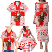 Georgia Christmas Family Matching Puletasi and Hawaiian Shirt with Santa in Chokha Wine Barrel Gingerbread and Coat of Arms Design - Wonder Print Shop