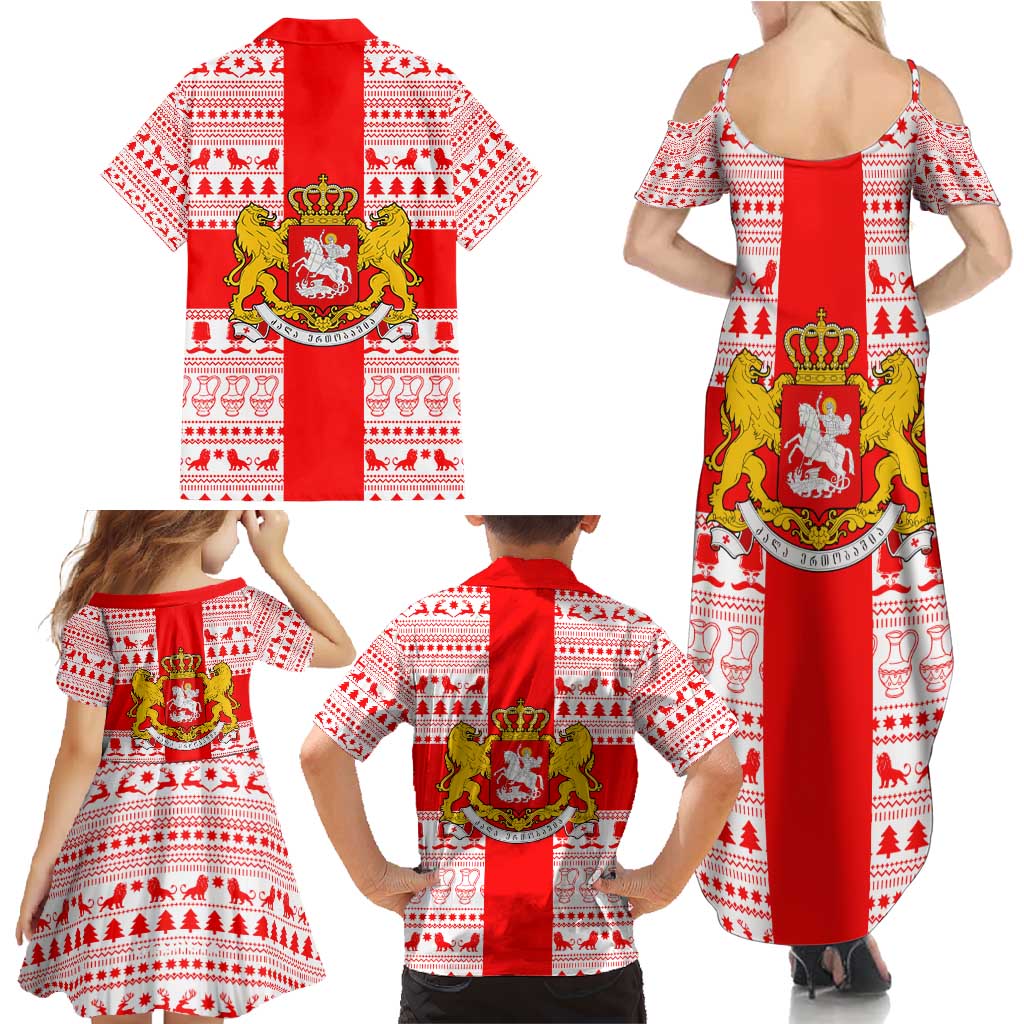 Georgia Christmas Family Matching Summer Maxi Dress and Hawaiian Shirt with Santa in Chokha Wine Barrel Gingerbread and Coat of Arms Design - Wonder Print Shop
