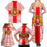 Georgia Christmas Family Matching Summer Maxi Dress and Hawaiian Shirt with Santa in Chokha Wine Barrel Gingerbread and Coat of Arms Design - Wonder Print Shop