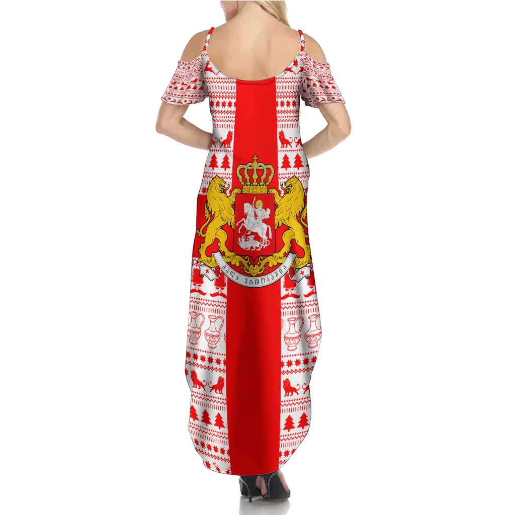Georgia Christmas Family Matching Summer Maxi Dress and Hawaiian Shirt with Santa in Chokha Wine Barrel Gingerbread and Coat of Arms Design - Wonder Print Shop