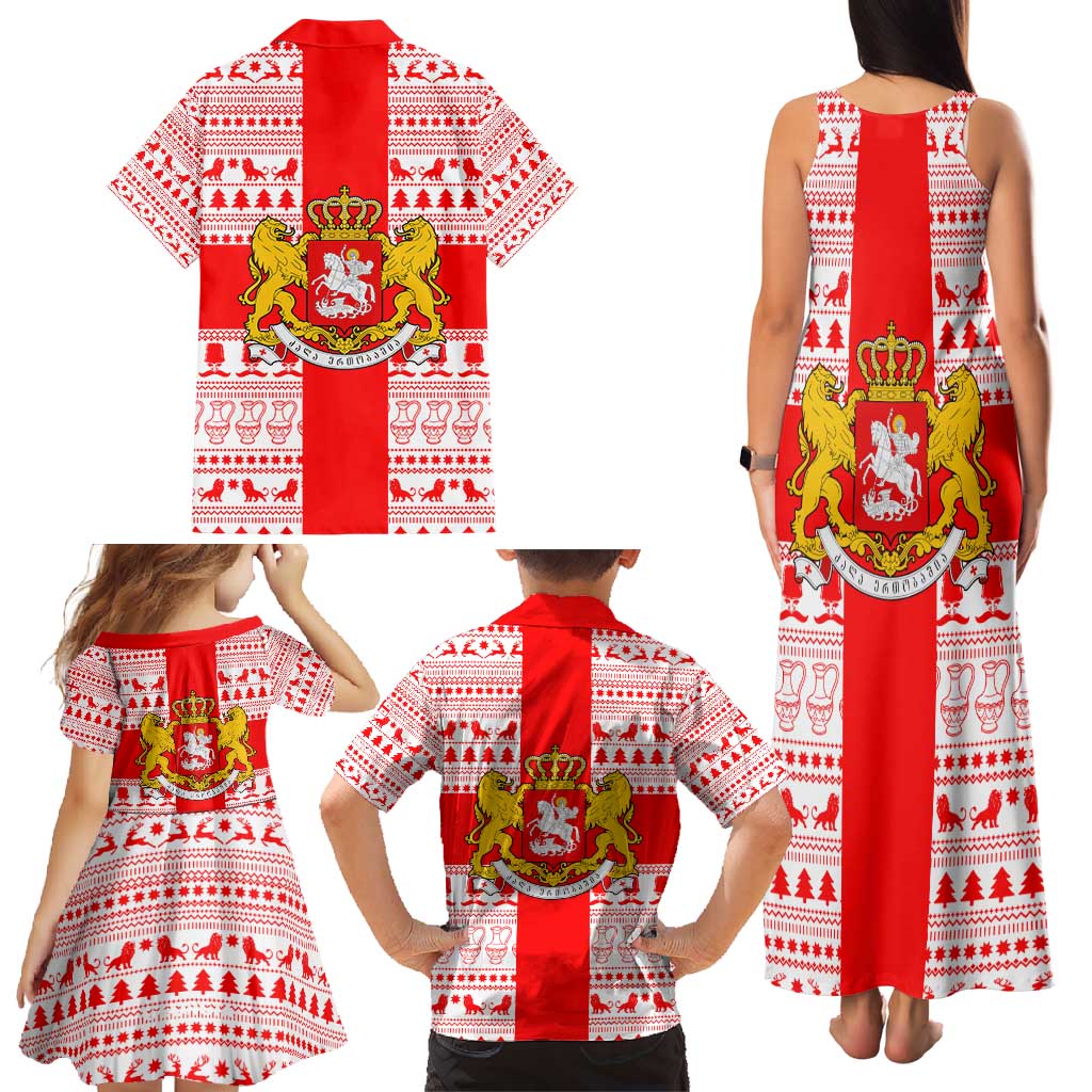 Georgia Christmas Family Matching Tank Maxi Dress and Hawaiian Shirt with Santa in Chokha Wine Barrel Gingerbread and Coat of Arms Design - Wonder Print Shop