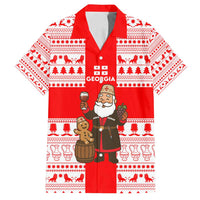 Georgia Christmas Family Matching Tank Maxi Dress and Hawaiian Shirt with Santa in Chokha Wine Barrel Gingerbread and Coat of Arms Design - Wonder Print Shop