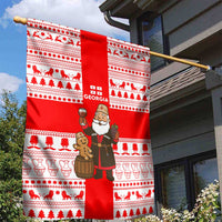 Georgia Christmas Garden Flag with Santa in Chokha Wine Barrel Gingerbread and Coat of Arms Design - Wonder Print Shop