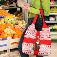 Georgia Christmas Grocery Bag with Santa in Chokha Wine Barrel Gingerbread and Coat of Arms Design - Wonder Print Shop