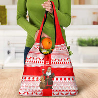 Georgia Christmas Grocery Bag with Santa in Chokha Wine Barrel Gingerbread and Coat of Arms Design - Wonder Print Shop