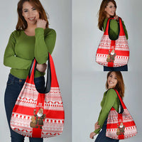 Georgia Christmas Grocery Bag with Santa in Chokha Wine Barrel Gingerbread and Coat of Arms Design - Wonder Print Shop