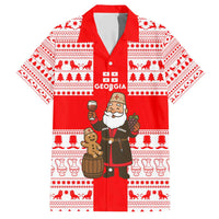 Georgia Christmas Hawaiian Shirt with Santa in Chokha Wine Barrel Gingerbread and Coat of Arms Design - Wonder Print Shop