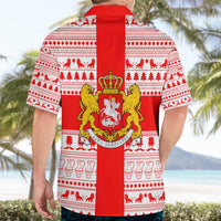 Georgia Christmas Hawaiian Shirt with Santa in Chokha Wine Barrel Gingerbread and Coat of Arms Design - Wonder Print Shop