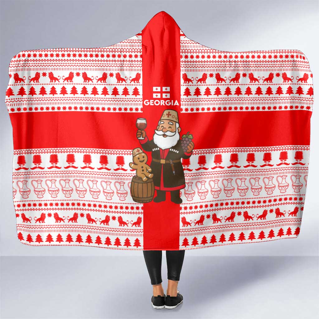 Georgia Christmas Hooded Blanket with Santa in Chokha Wine Barrel Gingerbread and Coat of Arms Design - Wonder Print Shop