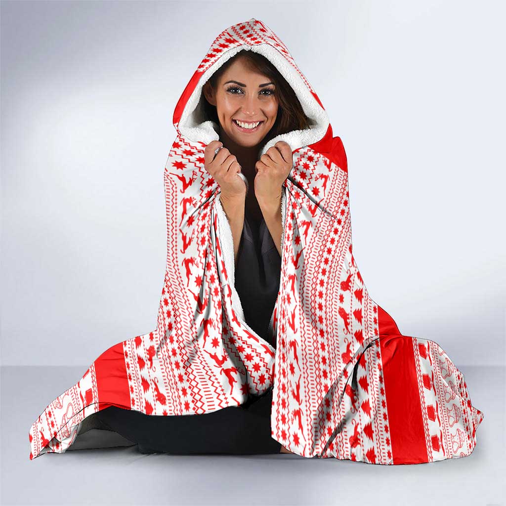 Georgia Christmas Hooded Blanket with Santa in Chokha Wine Barrel Gingerbread and Coat of Arms Design - Wonder Print Shop