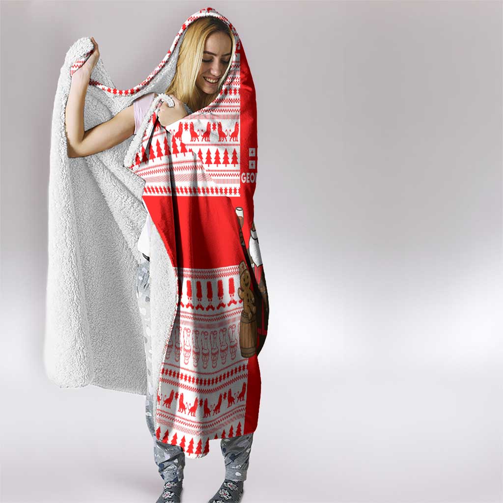 Georgia Christmas Hooded Blanket with Santa in Chokha Wine Barrel Gingerbread and Coat of Arms Design - Wonder Print Shop