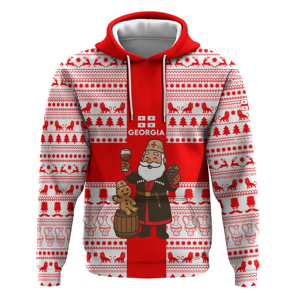 Georgia Christmas Hoodie with Santa in Chokha Wine Barrel Gingerbread and Coat of Arms Design - Wonder Print Shop