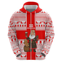 Georgia Christmas Hoodie with Santa in Chokha Wine Barrel Gingerbread and Coat of Arms Design - Wonder Print Shop