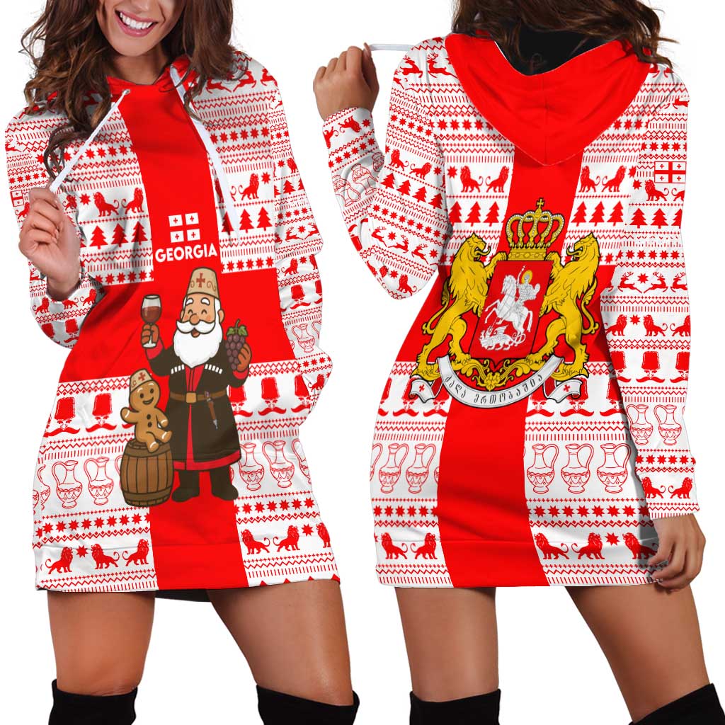 Georgia Christmas Hoodie Dress with Santa in Chokha Wine Barrel Gingerbread and Coat of Arms Design - Wonder Print Shop
