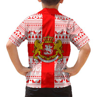 Georgia Christmas Kid Hawaiian Shirt with Santa in Chokha Wine Barrel Gingerbread and Coat of Arms Design - Wonder Print Shop