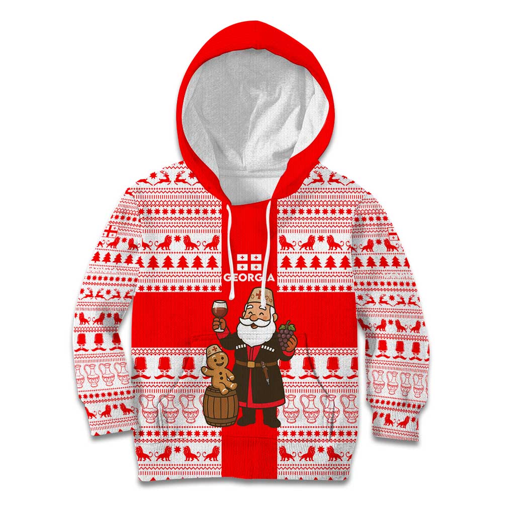 Georgia Christmas Kid Hoodie with Santa in Chokha Wine Barrel Gingerbread and Coat of Arms Design - Wonder Print Shop