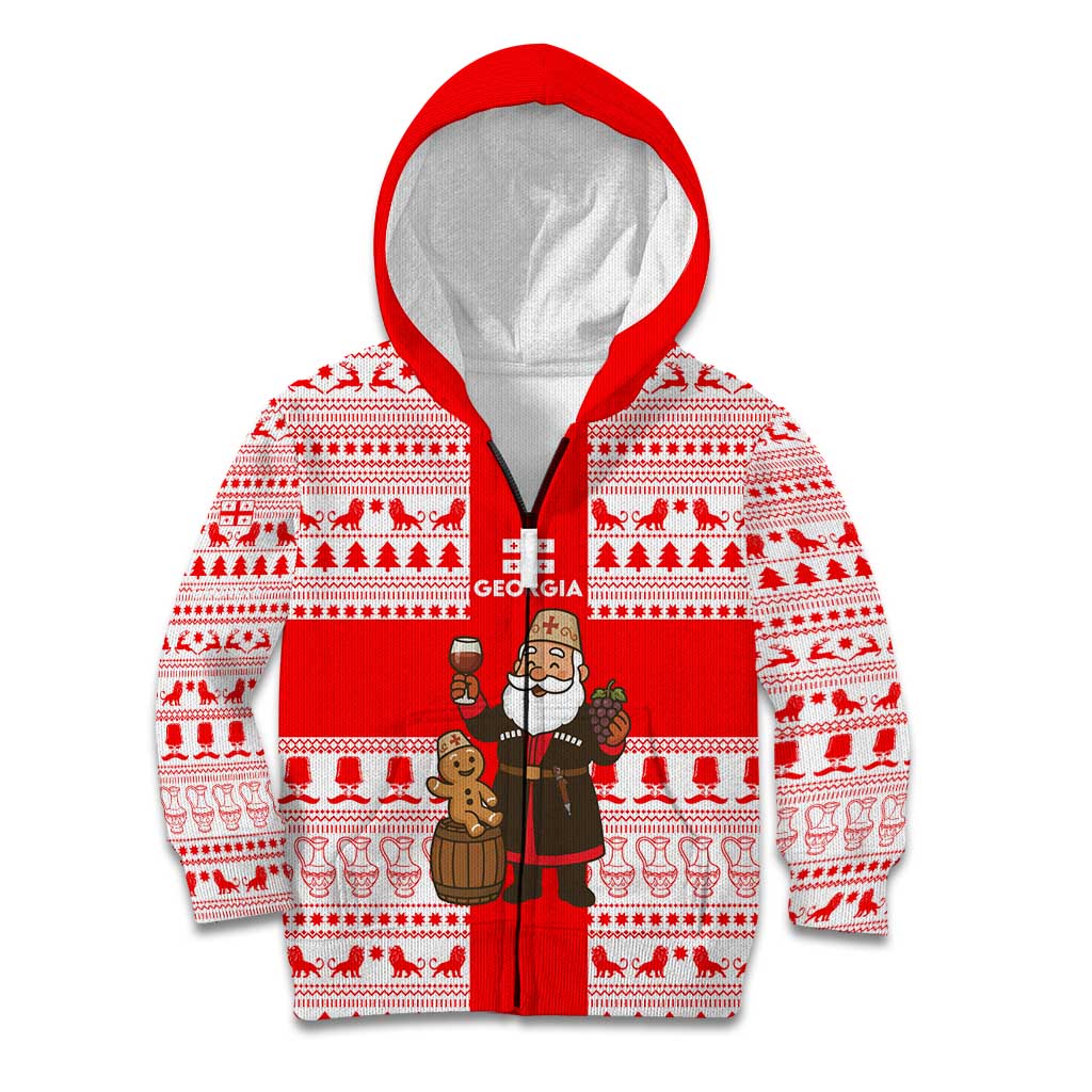 Georgia Christmas Kid Hoodie with Santa in Chokha Wine Barrel Gingerbread and Coat of Arms Design - Wonder Print Shop