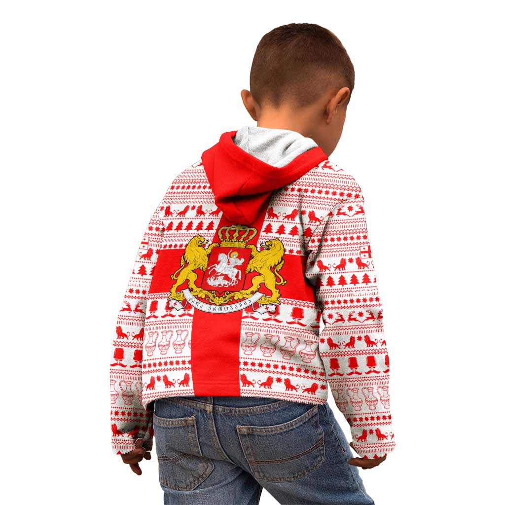 Georgia Christmas Kid Hoodie with Santa in Chokha Wine Barrel Gingerbread and Coat of Arms Design - Wonder Print Shop