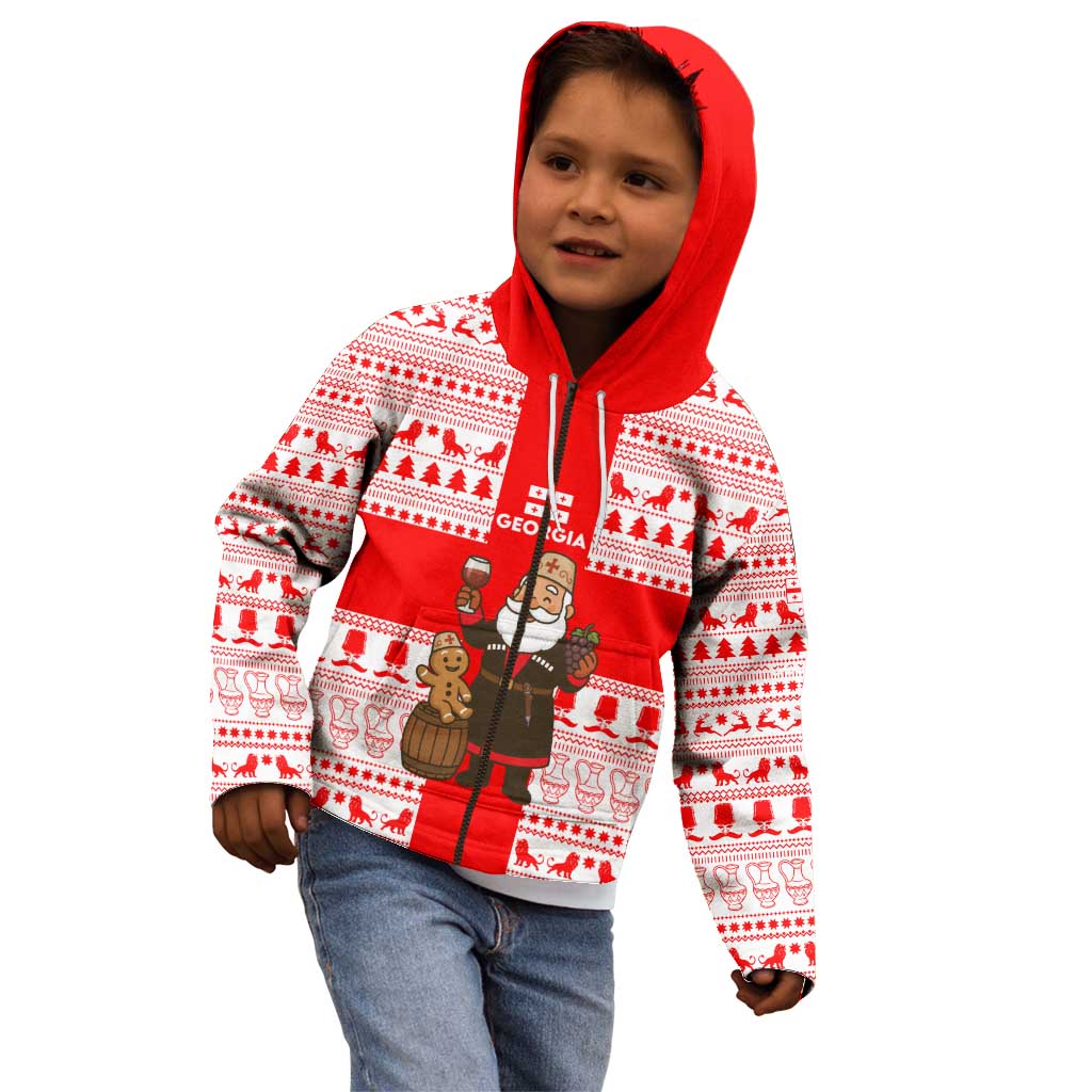 Georgia Christmas Kid Hoodie with Santa in Chokha Wine Barrel Gingerbread and Coat of Arms Design - Wonder Print Shop
