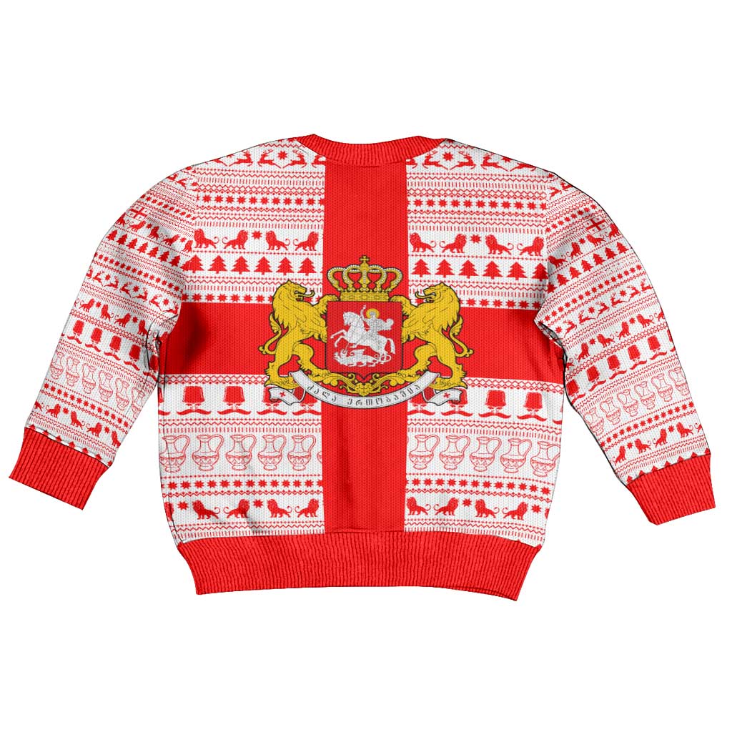 Georgia Christmas Kid Ugly Christmas Sweater with Santa in Chokha Wine Barrel Gingerbread and Coat of Arms Design - Wonder Print Shop