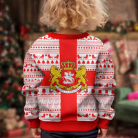 Georgia Christmas Kid Ugly Christmas Sweater with Santa in Chokha Wine Barrel Gingerbread and Coat of Arms Design - Wonder Print Shop