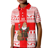 Georgia Christmas Kid Polo Shirt with Santa in Chokha Wine Barrel Gingerbread and Coat of Arms Design - Wonder Print Shop