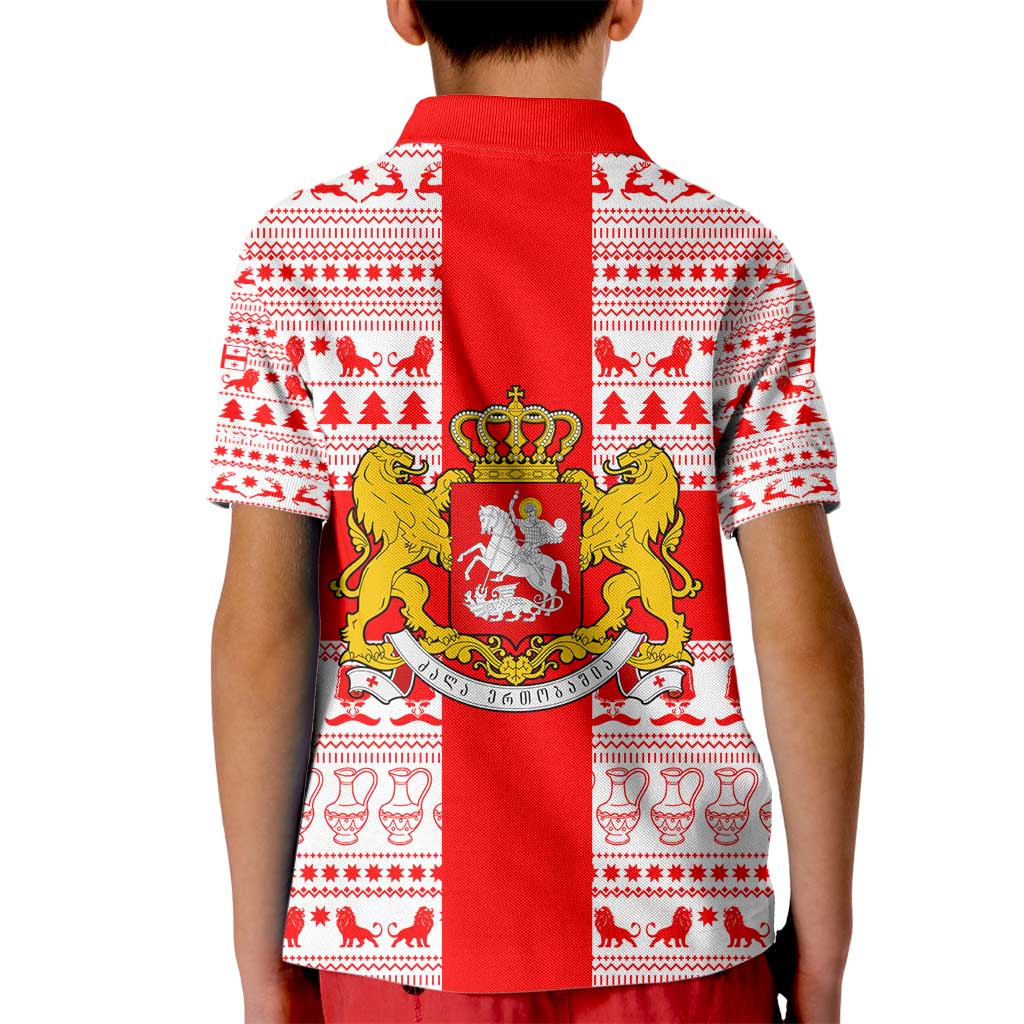 Georgia Christmas Kid Polo Shirt with Santa in Chokha Wine Barrel Gingerbread and Coat of Arms Design - Wonder Print Shop