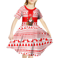 Georgia Christmas Kid Short Sleeve Dress with Santa in Chokha Wine Barrel Gingerbread and Coat of Arms Design - Wonder Print Shop