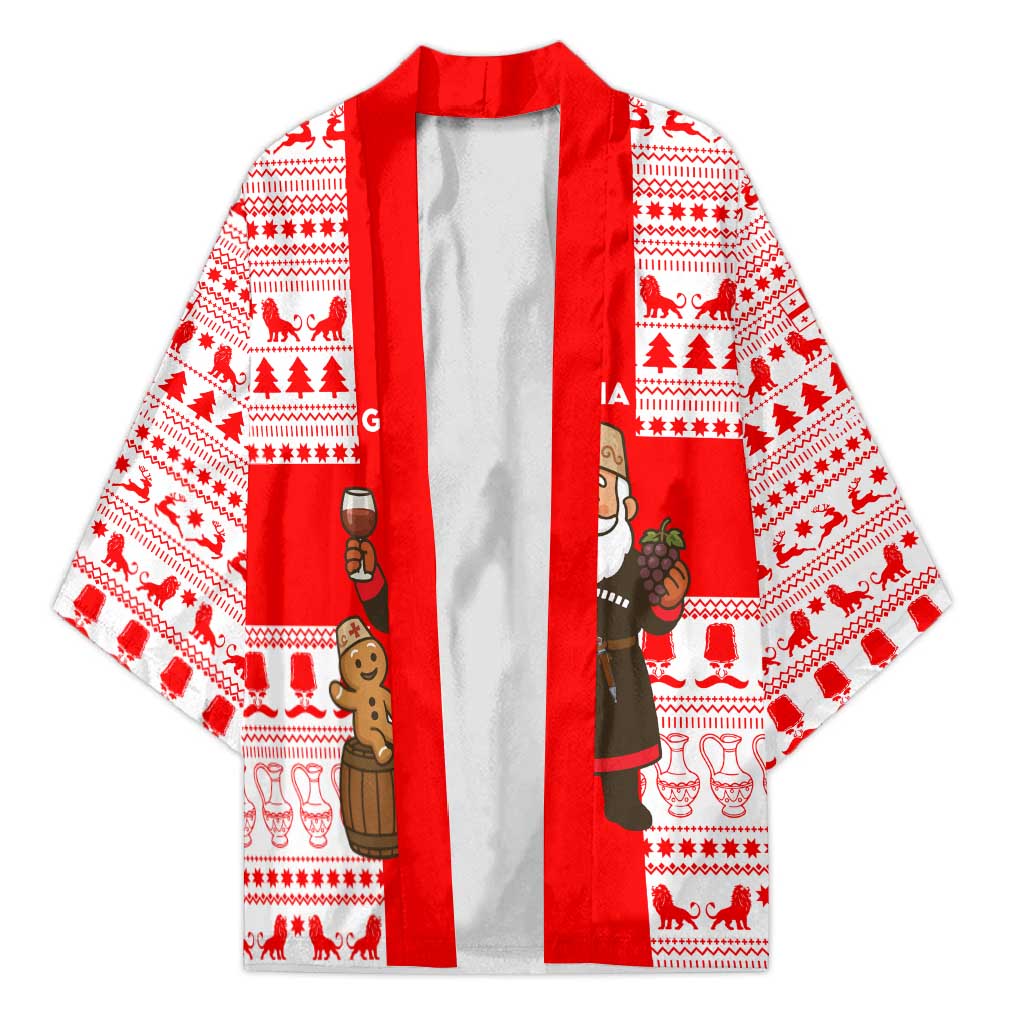 Georgia Christmas Kimono with Santa in Chokha Wine Barrel Gingerbread and Coat of Arms Design - Wonder Print Shop