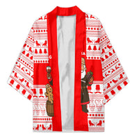 Georgia Christmas Kimono with Santa in Chokha Wine Barrel Gingerbread and Coat of Arms Design - Wonder Print Shop