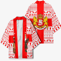 Georgia Christmas Kimono with Santa in Chokha Wine Barrel Gingerbread and Coat of Arms Design - Wonder Print Shop
