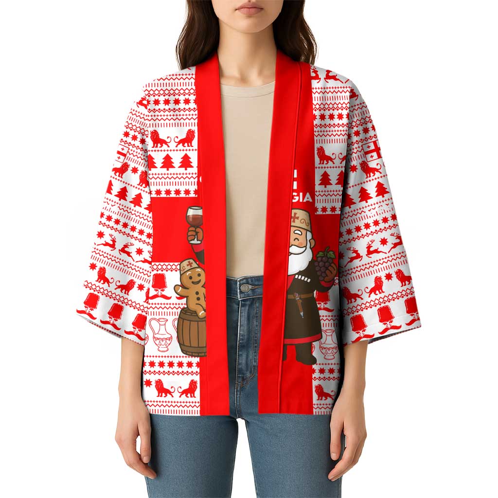 Georgia Christmas Kimono with Santa in Chokha Wine Barrel Gingerbread and Coat of Arms Design - Wonder Print Shop