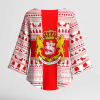 Georgia Christmas Kimono Sleeve Blouse with Santa in Chokha Wine Barrel Gingerbread and Coat of Arms Design - Wonder Print Shop