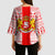 Georgia Christmas Kimono Sleeve Blouse with Santa in Chokha Wine Barrel Gingerbread and Coat of Arms Design - Wonder Print Shop