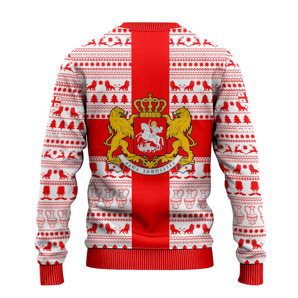 Georgia Christmas Ugly Christmas Sweater with Santa in Chokha Wine Barrel Gingerbread and Coat of Arms Design - Wonder Print Shop