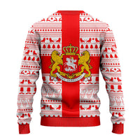 Georgia Christmas Ugly Christmas Sweater with Santa in Chokha Wine Barrel Gingerbread and Coat of Arms Design - Wonder Print Shop