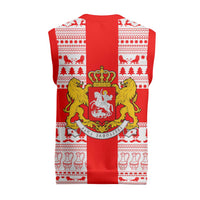 Georgia Christmas Knitted V-Neck Vest with Santa in Chokha Wine Barrel Gingerbread and Coat of Arms Design - Wonder Print Shop