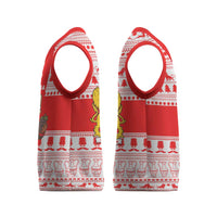 Georgia Christmas Knitted V-Neck Vest with Santa in Chokha Wine Barrel Gingerbread and Coat of Arms Design - Wonder Print Shop