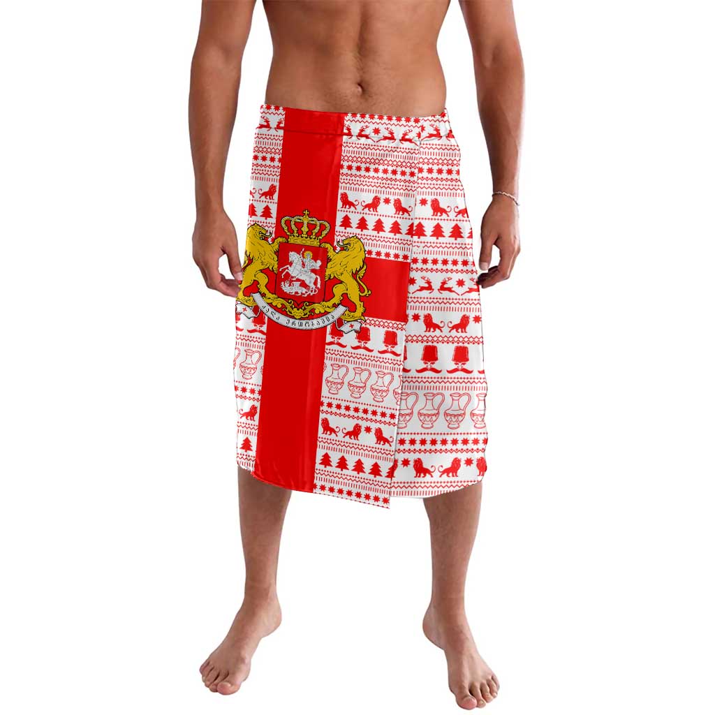 Georgia Christmas Lavalava with Santa in Chokha Wine Barrel Gingerbread and Coat of Arms Design - Wonder Print Shop