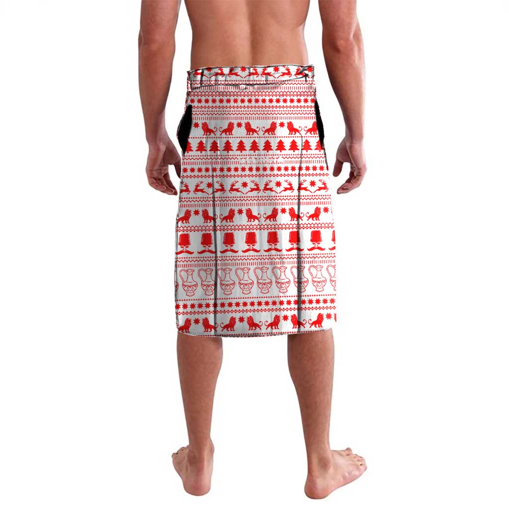 Georgia Christmas Lavalava with Santa in Chokha Wine Barrel Gingerbread and Coat of Arms Design - Wonder Print Shop