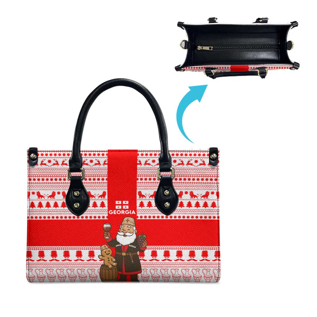Georgia Christmas Leather Bag with Santa in Chokha Wine Barrel Gingerbread and Coat of Arms Design - Wonder Print Shop