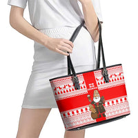 Georgia Christmas Leather Tote Bag with Santa in Chokha Wine Barrel Gingerbread and Coat of Arms Design - Wonder Print Shop