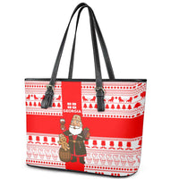 Georgia Christmas Leather Tote Bag with Santa in Chokha Wine Barrel Gingerbread and Coat of Arms Design - Wonder Print Shop
