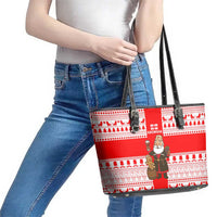 Georgia Christmas Leather Tote Bag with Santa in Chokha Wine Barrel Gingerbread and Coat of Arms Design - Wonder Print Shop